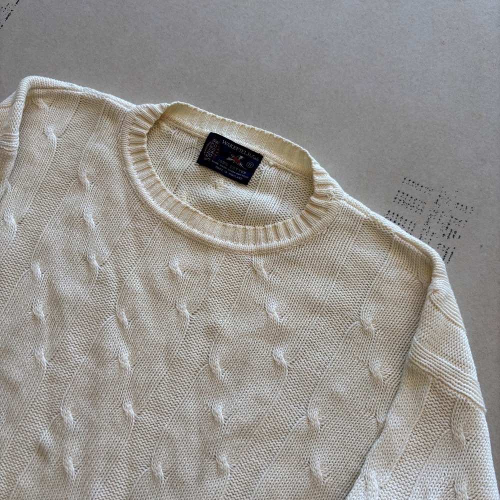 Vintage Kenneth Gordon Wakefield Lisle Cable Knit Sweater Cream Mens Small
